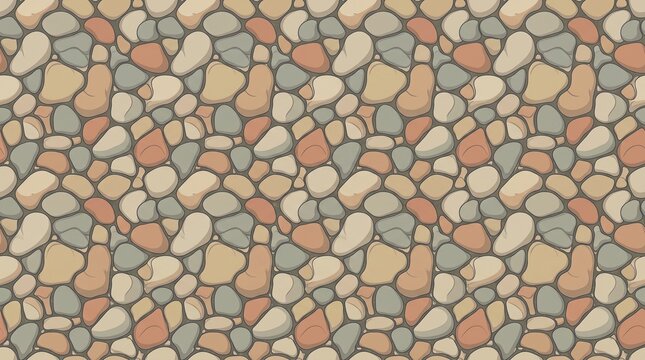 Pebble Mosaic Seamless Pattern - Organic River Stone Vector Texture in Earth Tones