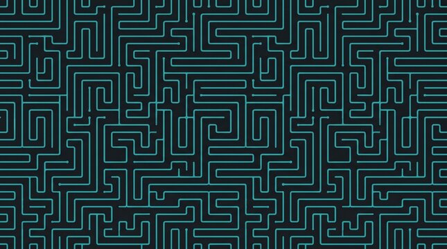Circuit Maze Line Seamless Pattern - Tech Inspired Orthogonal Vector Background in Teal