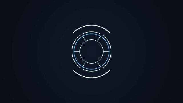 Circular energy waves pulse toward the center, activating individual logo elements one by one before forming a complete abstract symbol for modern AI, technology, cybersecurity, and digital branding.