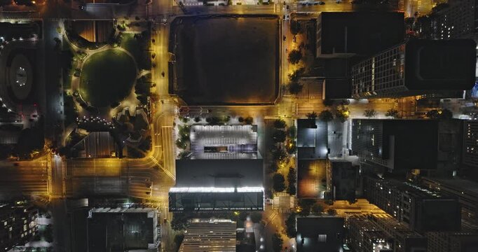 Richmond Virginia Aerial v71 vertical flyover downtown capturing a brightly lit city at night, with urban infrastructure, illuminated buildings, and streets - Shot with 8k Camera - Sept 29th 2023