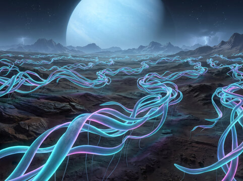 Flowing Plant Life Adapted to Constant Atmospheric Winds on a Low-Gravity Planet