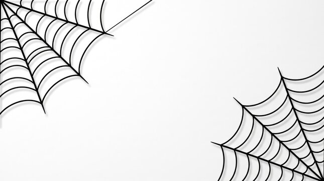 Spooky black spider webs on clean white background for halloween celebration banner design