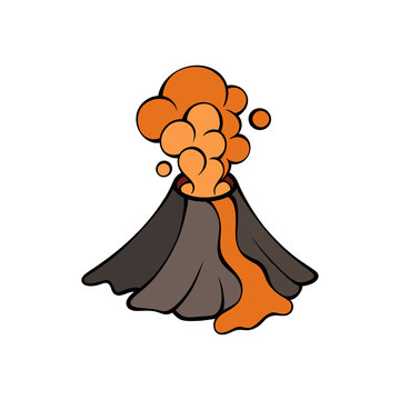 Isolated cartoon erupting volcano with orange lava smoke vector illustration natural disaster eruption mountain fire hot magma geology design
