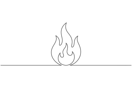 Continuous line drawing of a fire flame, minimalist vector illustration of a burning fire icon