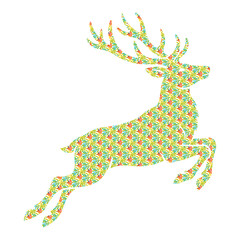 Leaping deer silhouette filled with floral patterns on a white background reindeer silhouette spring animal colorful pattern wildlife art © WASIF-MEHMOOD