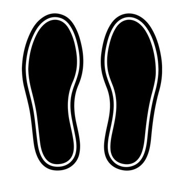 Pair of black shoe sole outlines isolated on white background with footwear silhouette footprint isolated direction movement illustration