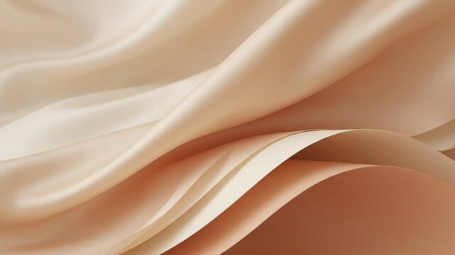 Abstract champagne satin silk fabric texture background with soft waves and folds. 