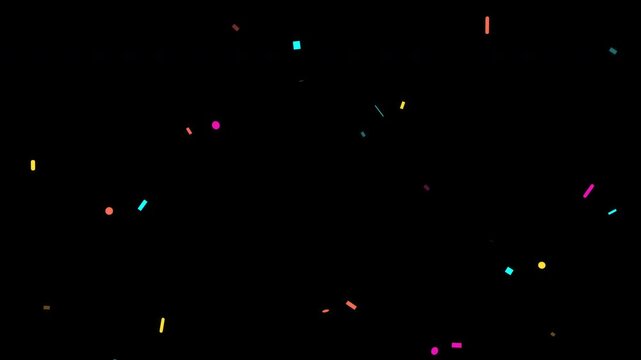 Colorful confetti animation loop with sparkling particles on dark
