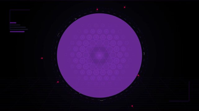 Futuristic purple circle on black background for abstract technology presentation or digital interface design