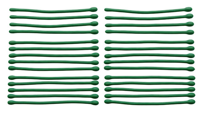 A pattern of long green thin plastic sticks arranged in parallel rows on a white background transparent background