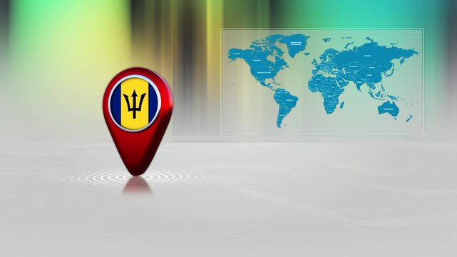 Barbados World Map Pin Location Background Loop 4k