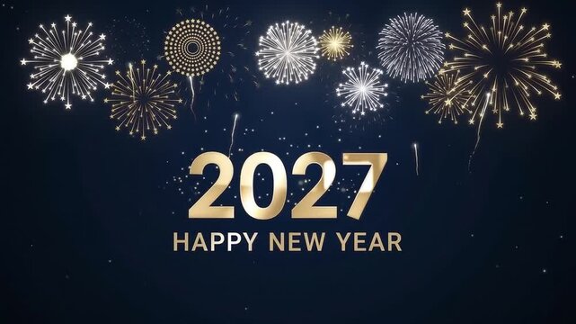Happy new year 2027 celebration with golden fireworks