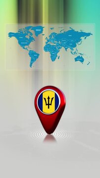 Barbados World Map Pin Location Background Loop Vertical