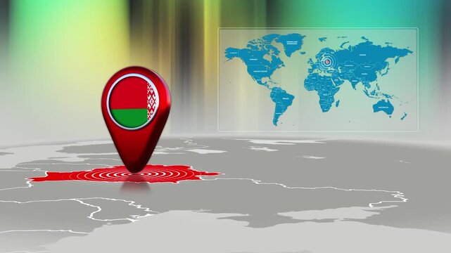 Belarus World Map Pin Location Background Loop 4k