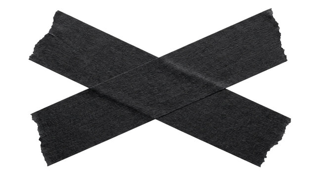 Black gaffer tape x shape on white isolated on transparent background
