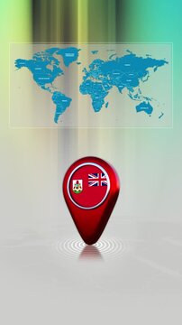 Bermuda World Map Pin Location Background Loop Vertical