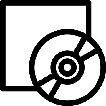 Compact disc and sleeve icon outline represents digital data storage media.