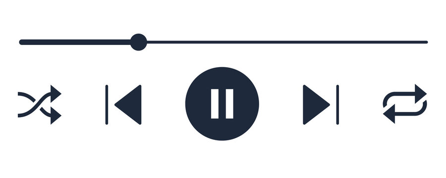 Slate Navy Media Player Control Button Set for Video Audio Playback UI and Streaming PNG.