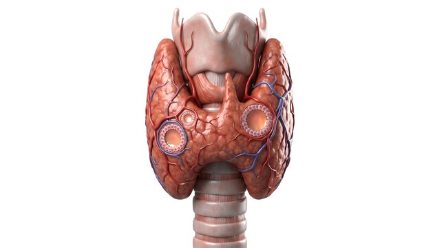 Detailed 3D Rendering of the Human Thyroid Gland and Trachea.