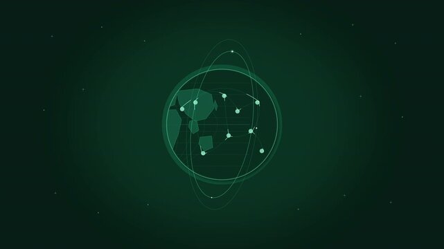 Digital earth globe pixel animation spinning in green cyberspace loop