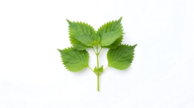 Fresh green perilla leaves on a white background.