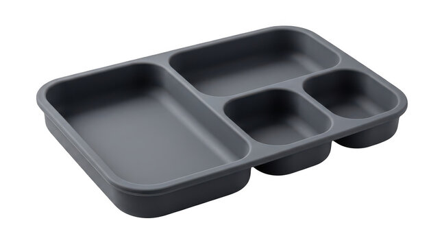 Empty grey silicone sectioned meal tray for healthy lunch storage and portion control transparent background