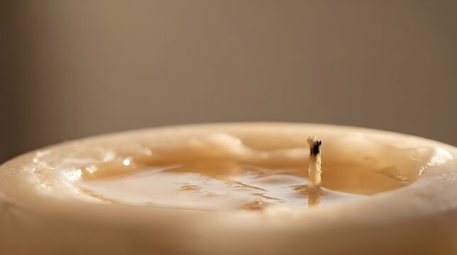 Melted Candle Wax Pool and Unlit Wick Close-Up &ndash; Cozy Seasonal Background