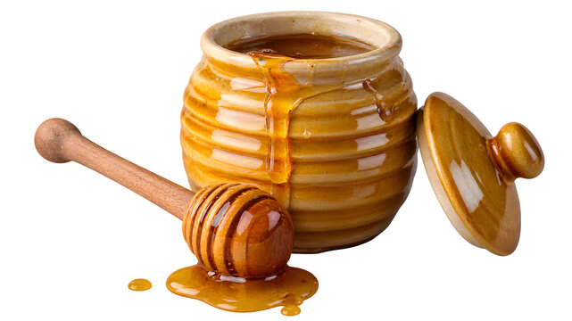 honey dripping from wooden dipper