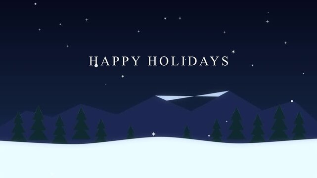 Pixel art winter landscape snowy mountain pines animation happy holidays