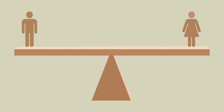 Flat of a male and female gender symbol standing on opposite ends of a balanced seesaw, representing equality and parity