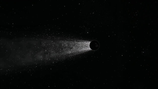 星空で白い塵の尾を引く暗い彗星の想像図