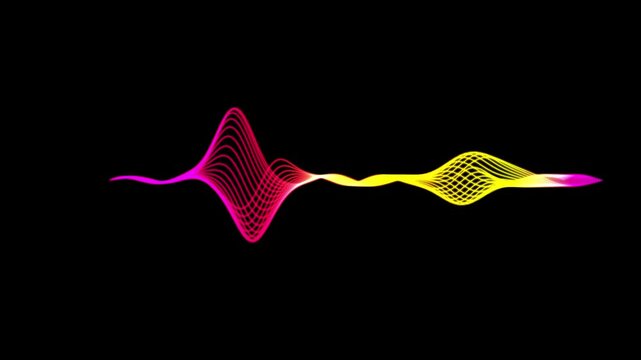 Abstract digital sound wave with vibrant gradient lines forming a dynamic pulse pattern on a dark backdrop