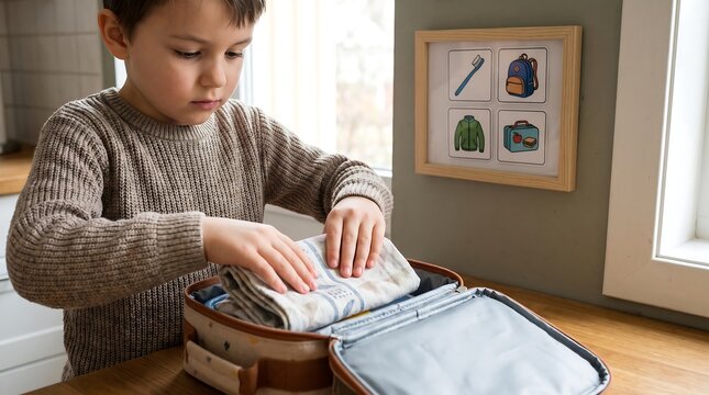 Child Packing Lunchbox Independently Before School