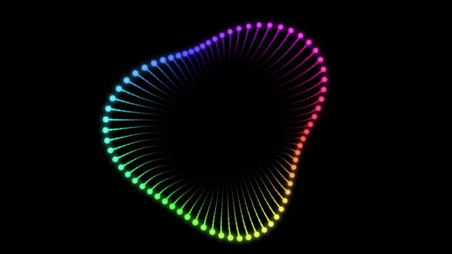 Abstract glowing rainbow particle circle design with connected digital dots forming a smooth wave pattern