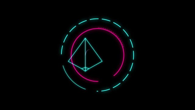 Abstract neon light circular interface design with glowing geometric arrow element