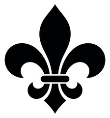 Fleur-de-lis Symbol: A stark, black graphic representation of the iconic fleur-de-lis emblem, often associated with royalty, heraldry, and French culture. © RIMI RANI