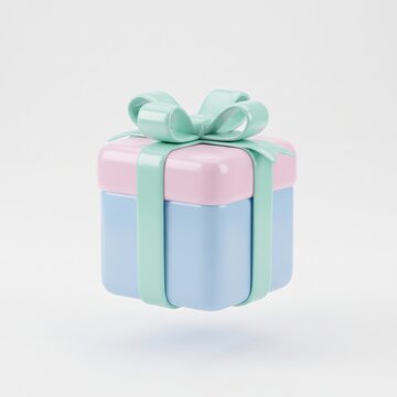 3D Glossy Pastel Gift Box Present Icon Render Cute Birthday Celebration Symbol