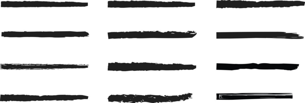 crayon drawn lines illustrator brush stroke setof grunge black paint, ink brush strokes. Vector brush streaks pack marker ink strokesThin ink underline dividers and rough marker lines. Professional 
