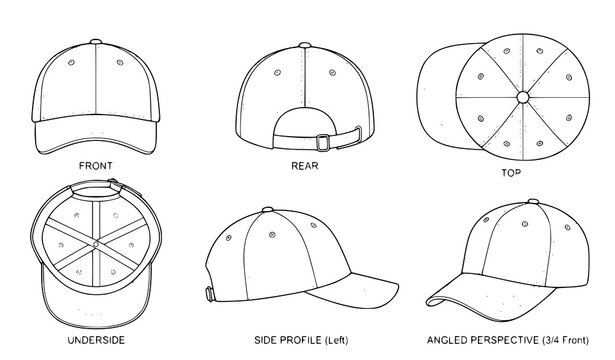 Detailed Cap Multi View Front Back Top Bottom Side Vector Template