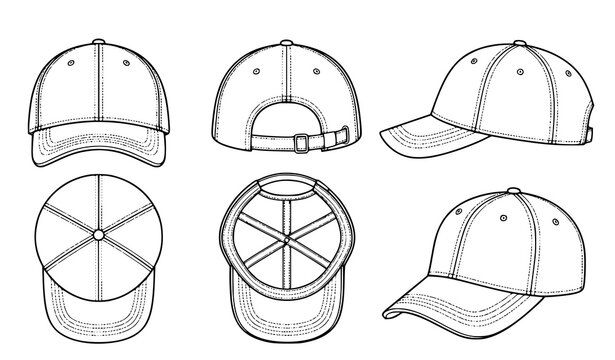 Minimal Cap Multi View Technical Line Art Vector Illustration