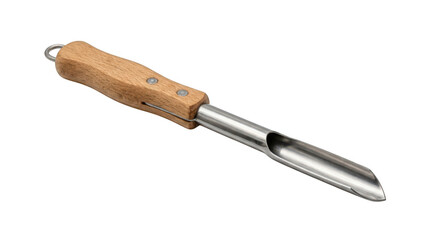 Fototapeta premium Stainless steel fruit corer tool with a wooden handle for kitchen preparation tasks transparent background