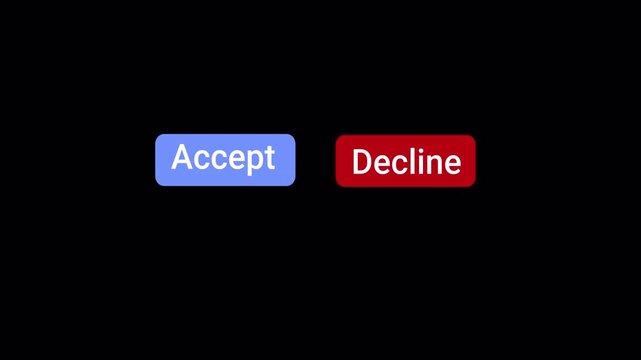 Accept or decline button sign with click mouse cursor animation on transparent background, Accept or Decline button option for selection with alpha channel.