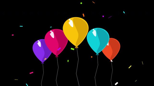 Pixel balloon animation celebrating party with colorful confetti motion