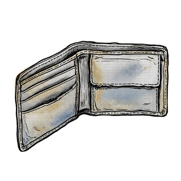 Vintage Hand Drawn Open Empty Wallet Illustration