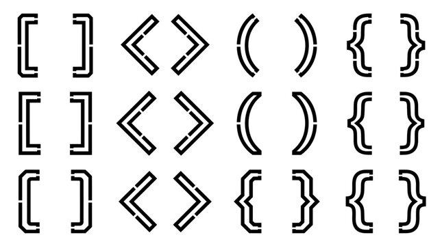 Bracket set vector icons and text punctuation symbols featuring square brackets, angle brackets and curly braces, concept for coding syntax and web typography