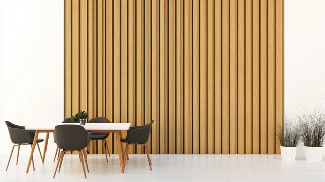 Modern dining area with wooden wall and plants