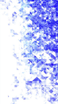 Abstract digital mosaic with numerous blue geometric triangles and shattered fragments, fading from right to left into white