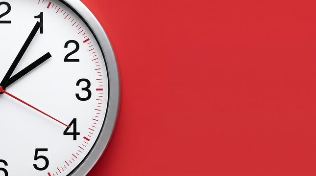 Analog clock showing 10:10 on vibrant red background for promotional timing design