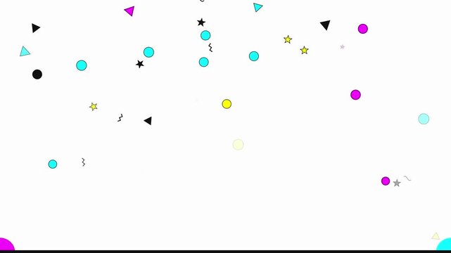 Abstract Memphis Style Motion Background with Floating Geometric Shapes