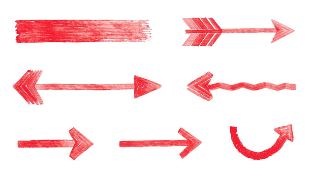 red hand drawn marker arrows set